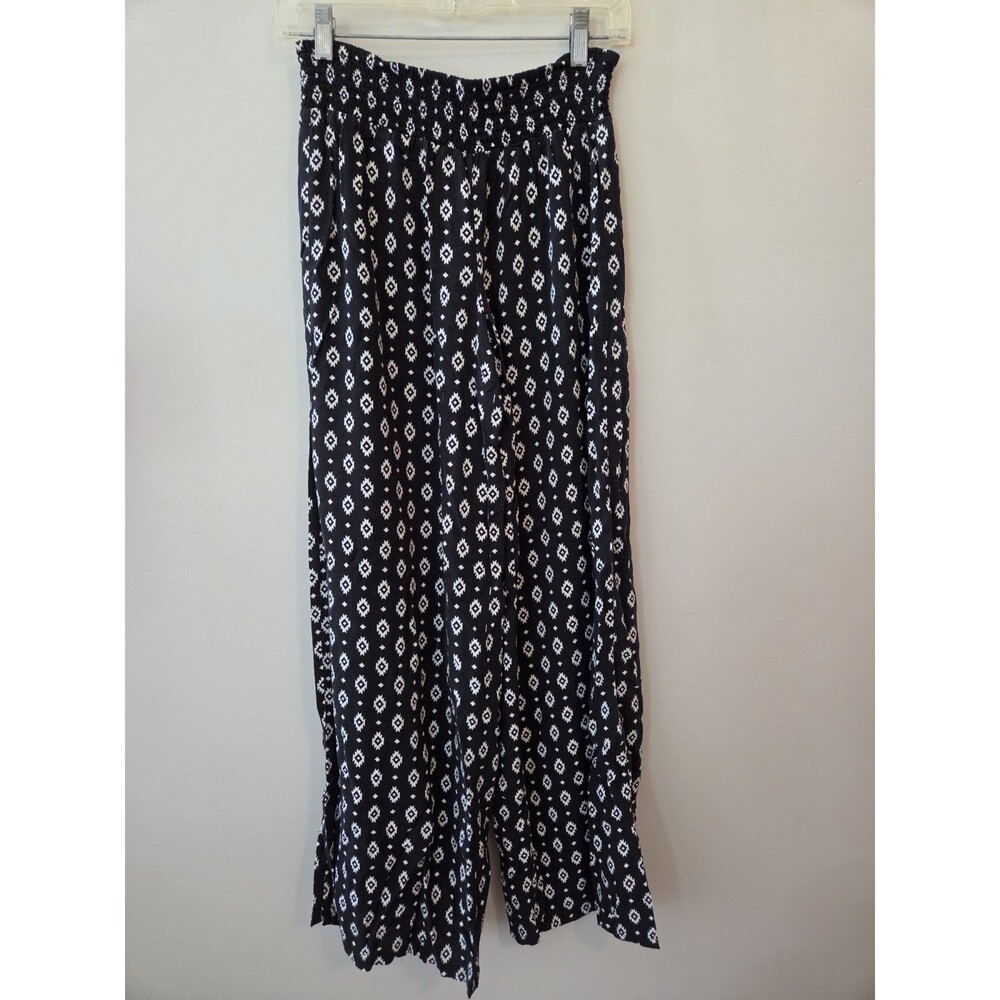Maurice Womens Wide Leg Palazzo Pants Medium Chevron Black & White Elastic Waist